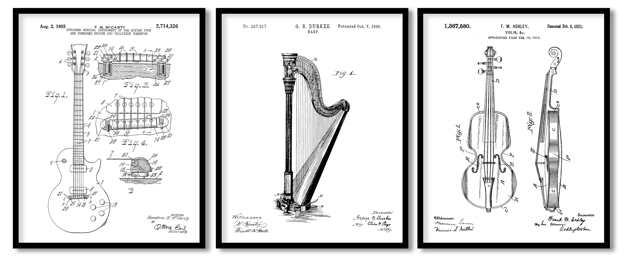 Set of 3 stringed musical instruments - Wall Art, Hanging Wall Decor ...