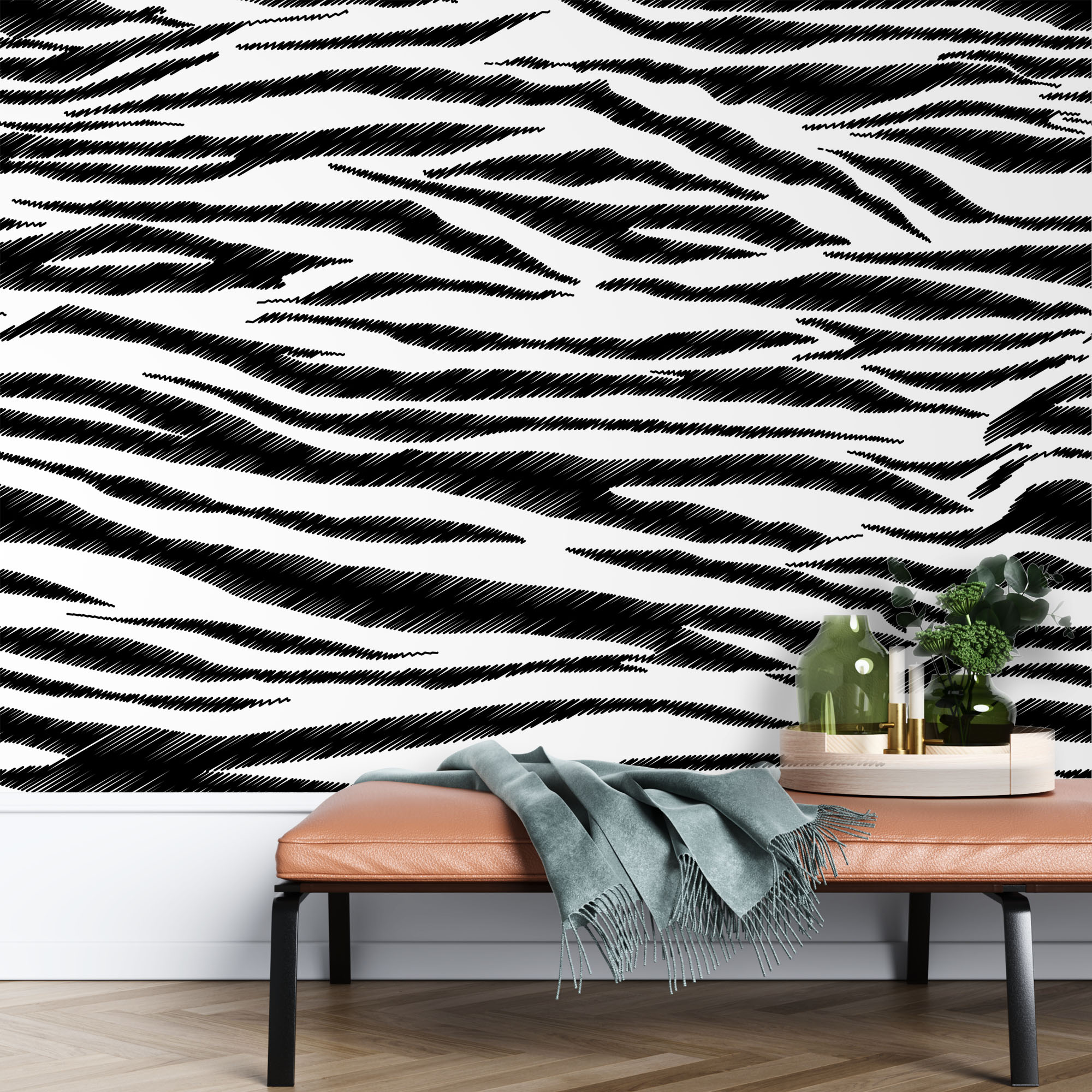 Zebra skin print Mural Wallpaper, PVC Free, NonToxic Framed Wall