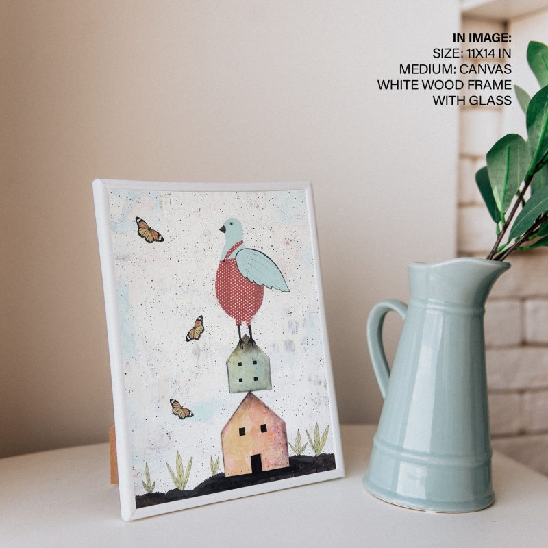 Bird Art Original Acrylic and Collage Painting, Modern Wall Art for