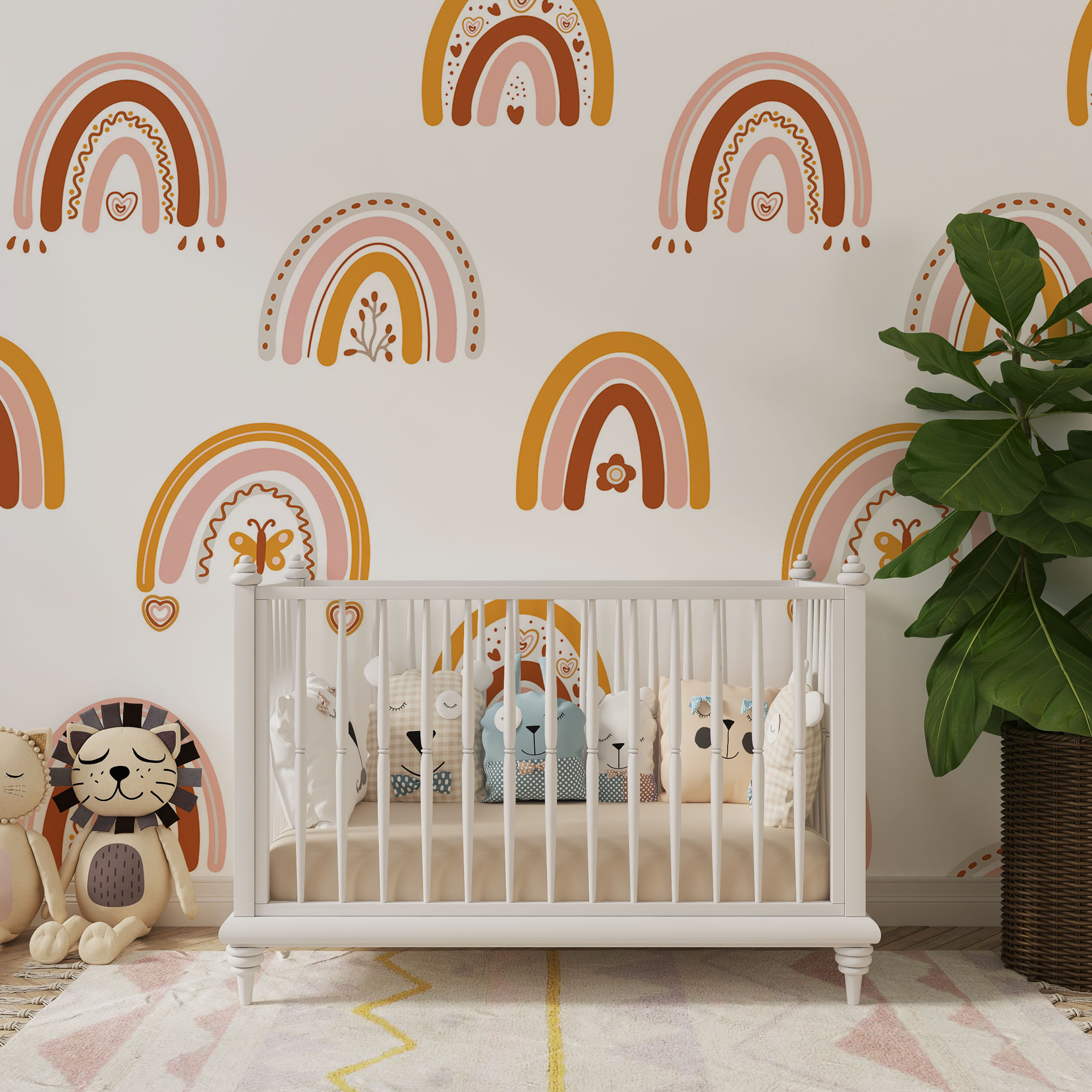 Cute seamless boho rainbow flowers - Wall Murals, Wall Paper Decor ...