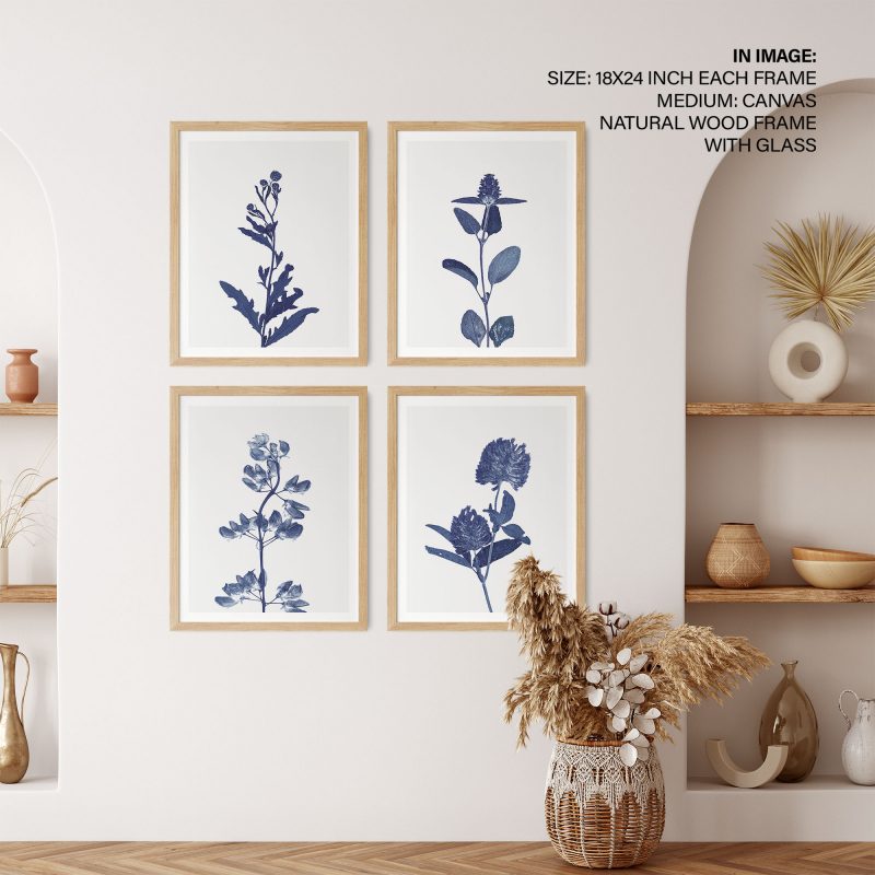 Pressed Blue Flowers Framed Wall Art (Set of 4), Nature Art, Botanical