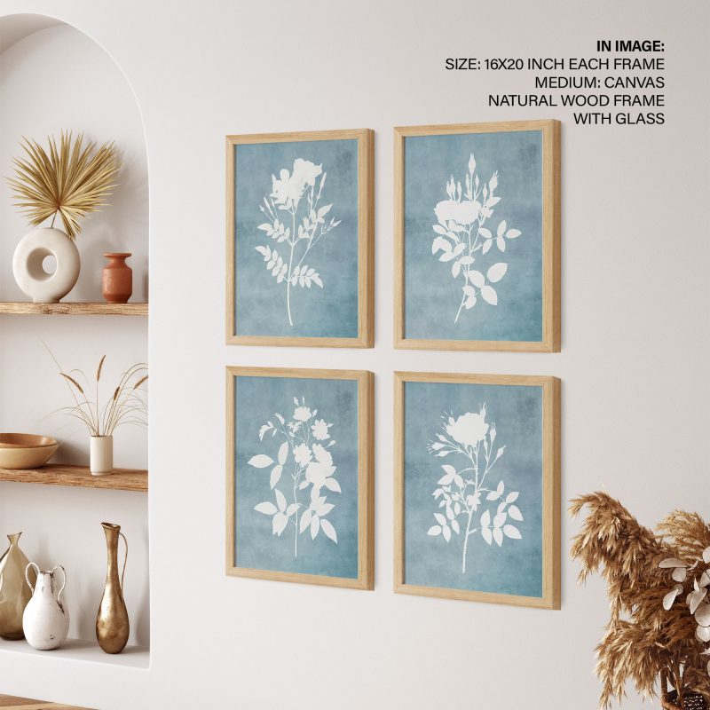 Set of 4 light blue botanical - Wall Art Decor, Framed Painting, Home ...