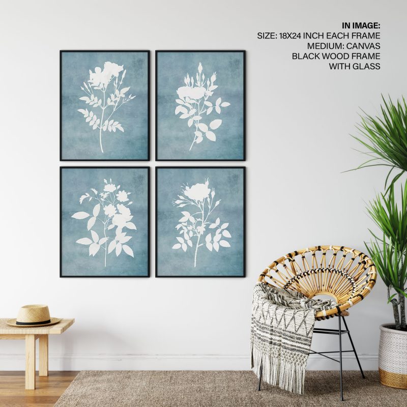 Set of 4 light blue botanical - Wall Art Decor, Framed Painting, Home ...