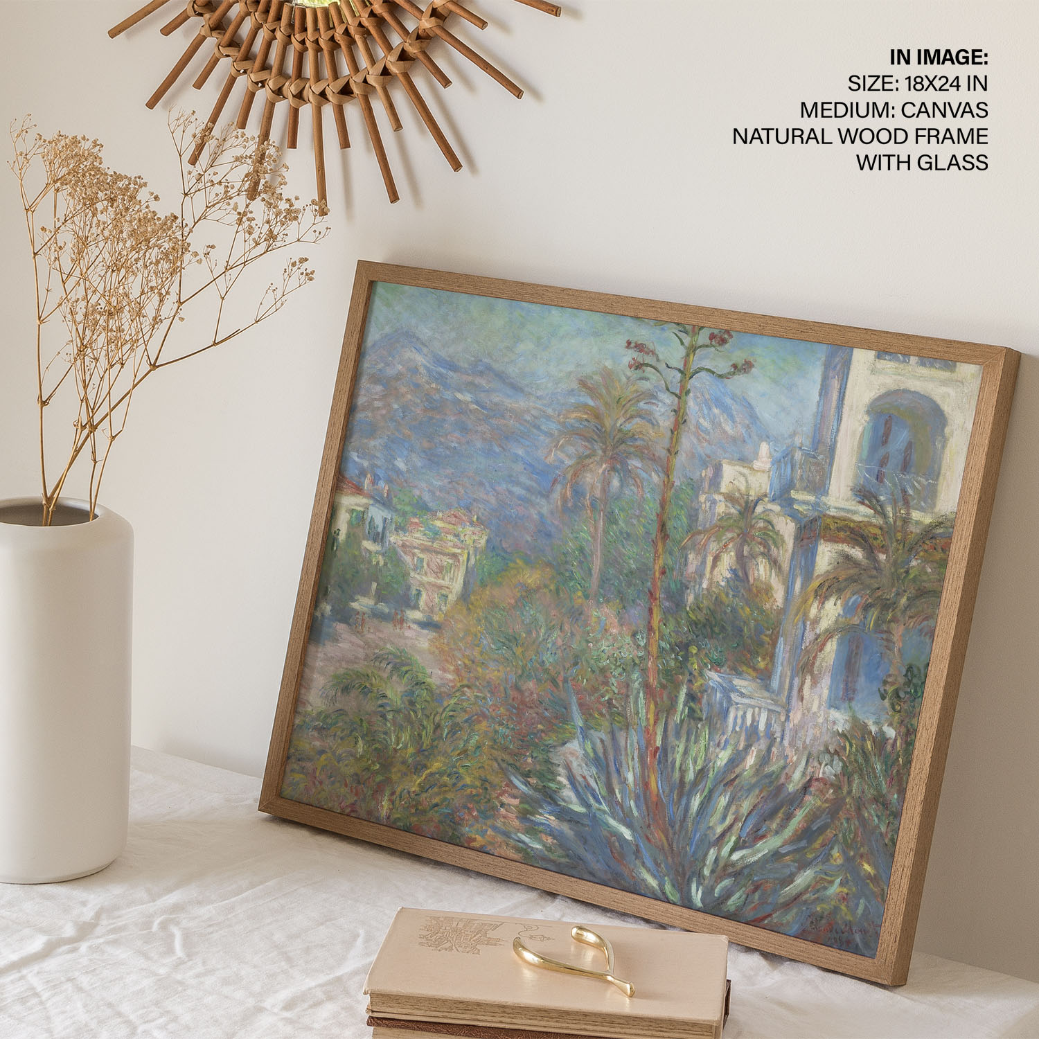 GUANMING Monet Wall Art Collection Canvas Villas at Bordighera,1884 di Claude Monet Stampe per soggiorno Decorare 80x96cm(31x38) Cornice interna
