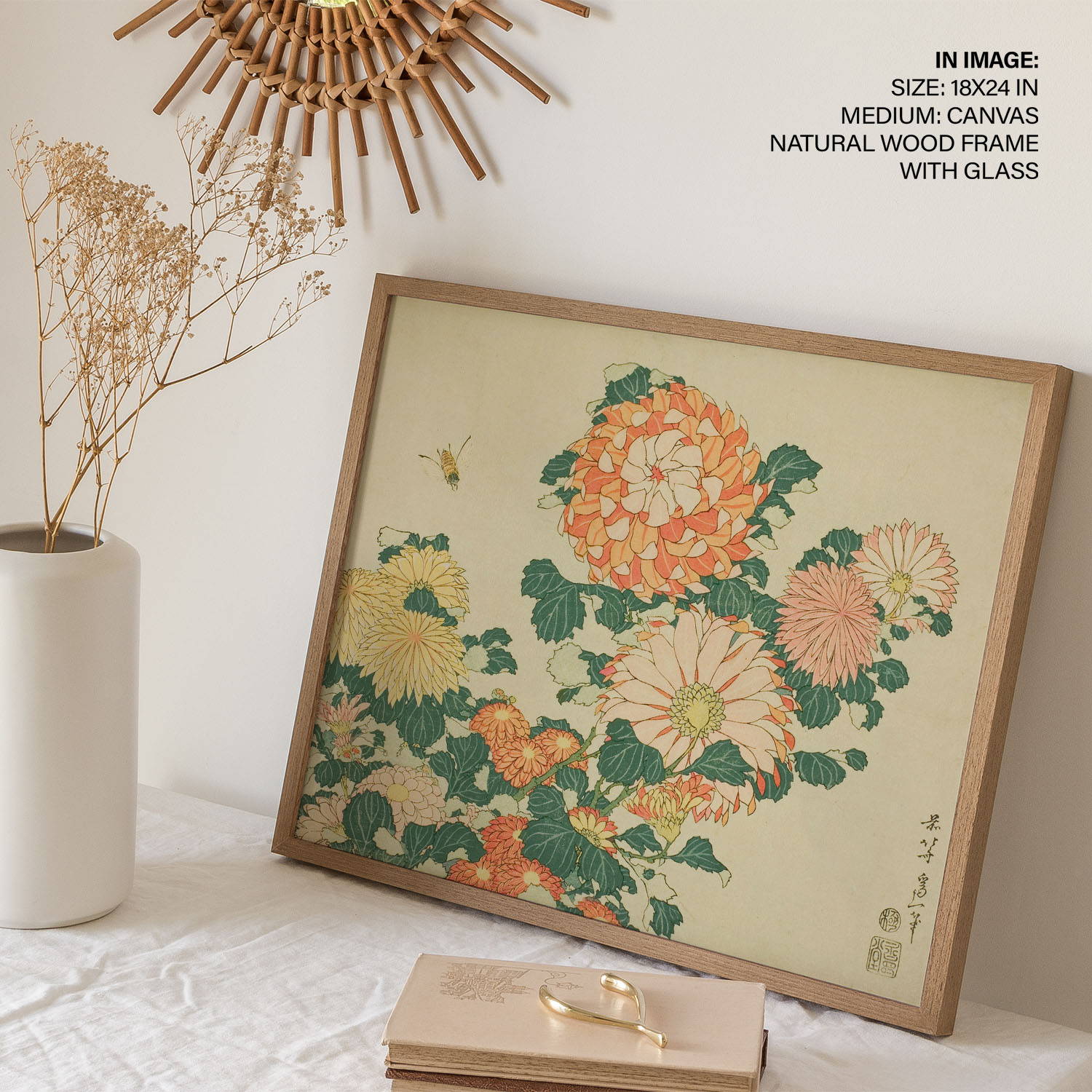 Chrysanthemums and bee by Katsushika Hokusai (183133) Framed Wall