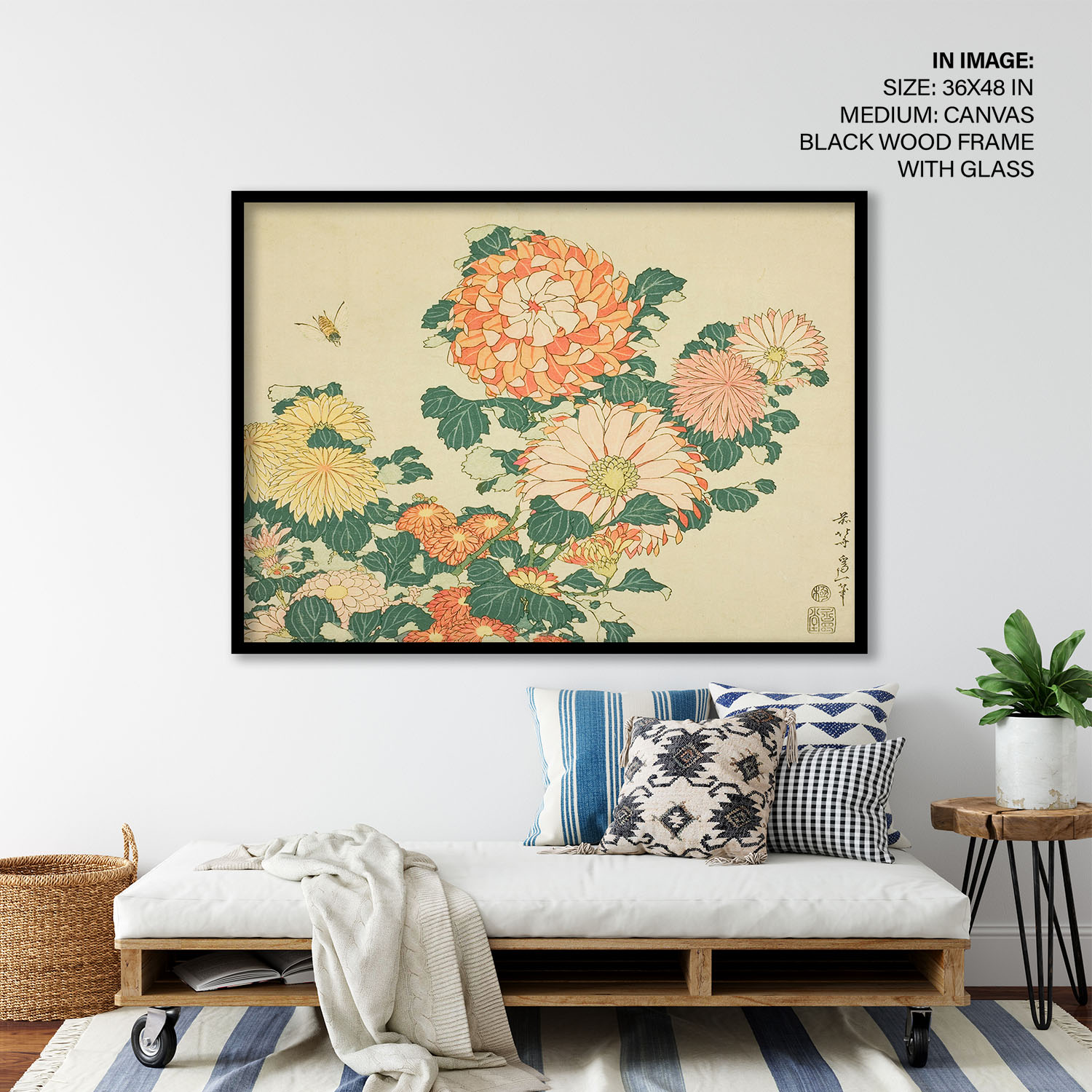 Chrysanthemums and bee by Katsushika Hokusai (183133) Framed Wall