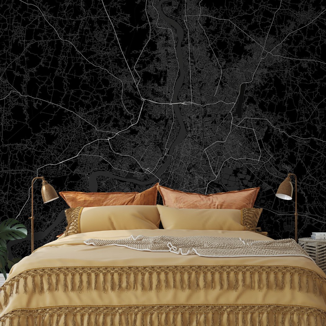Kolkata Map Wall Mural Dark black, Mural Wallpaper, PVC Free, NonToxic Framed Wall Art