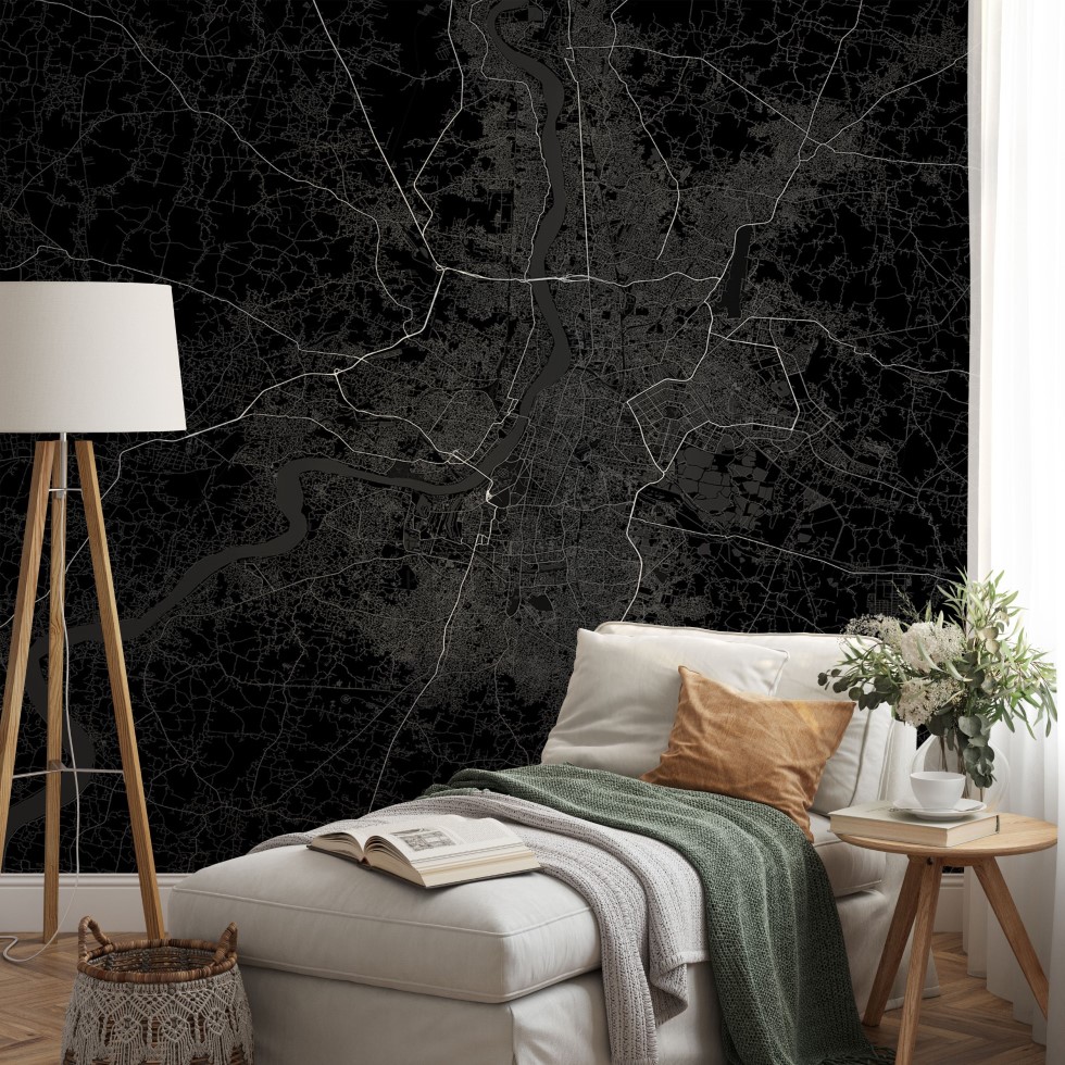 Kolkata Map Wall Mural Dark black, Mural Wallpaper, PVC Free, NonToxic Framed Wall Art