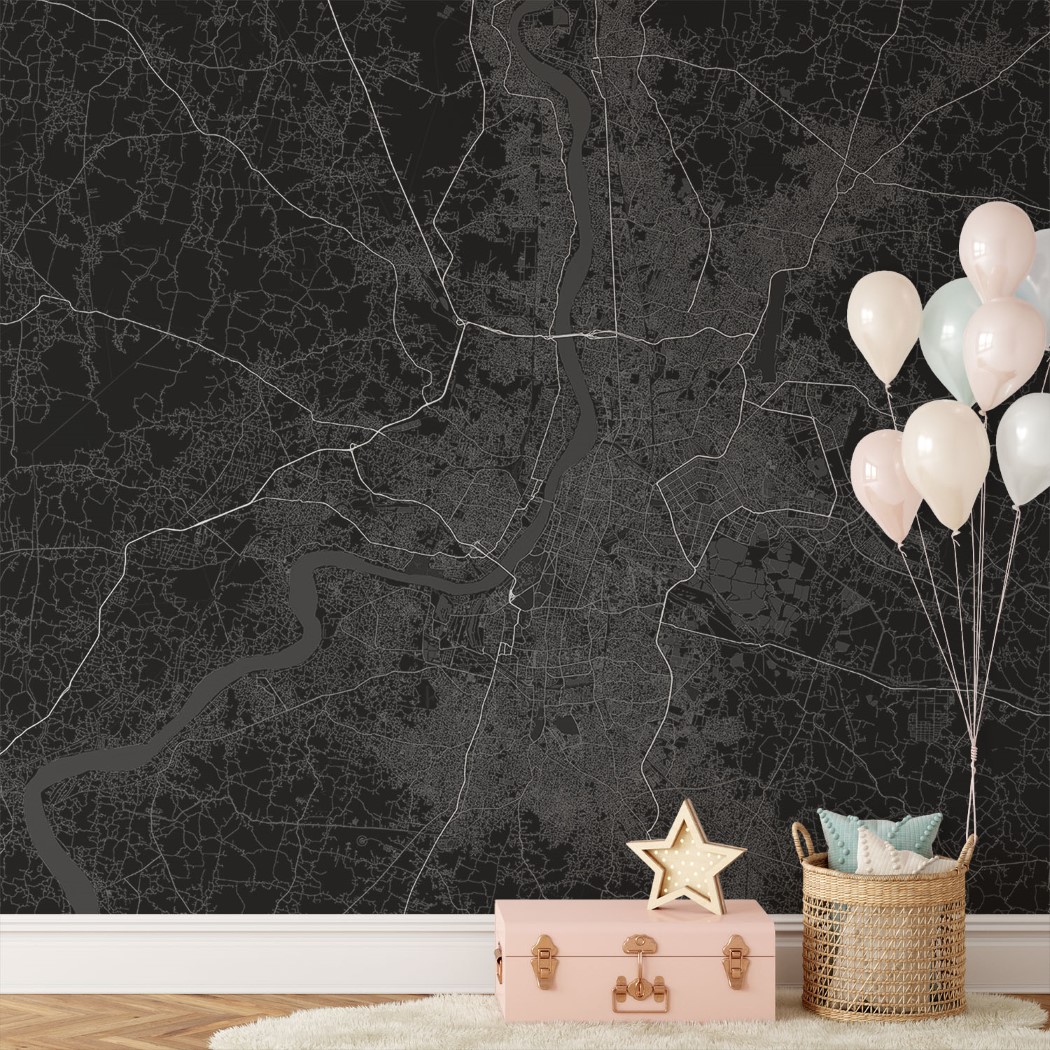 Kolkata Map Wall Mural Dark black, Mural Wallpaper, PVC Free, NonToxic Framed Wall Art
