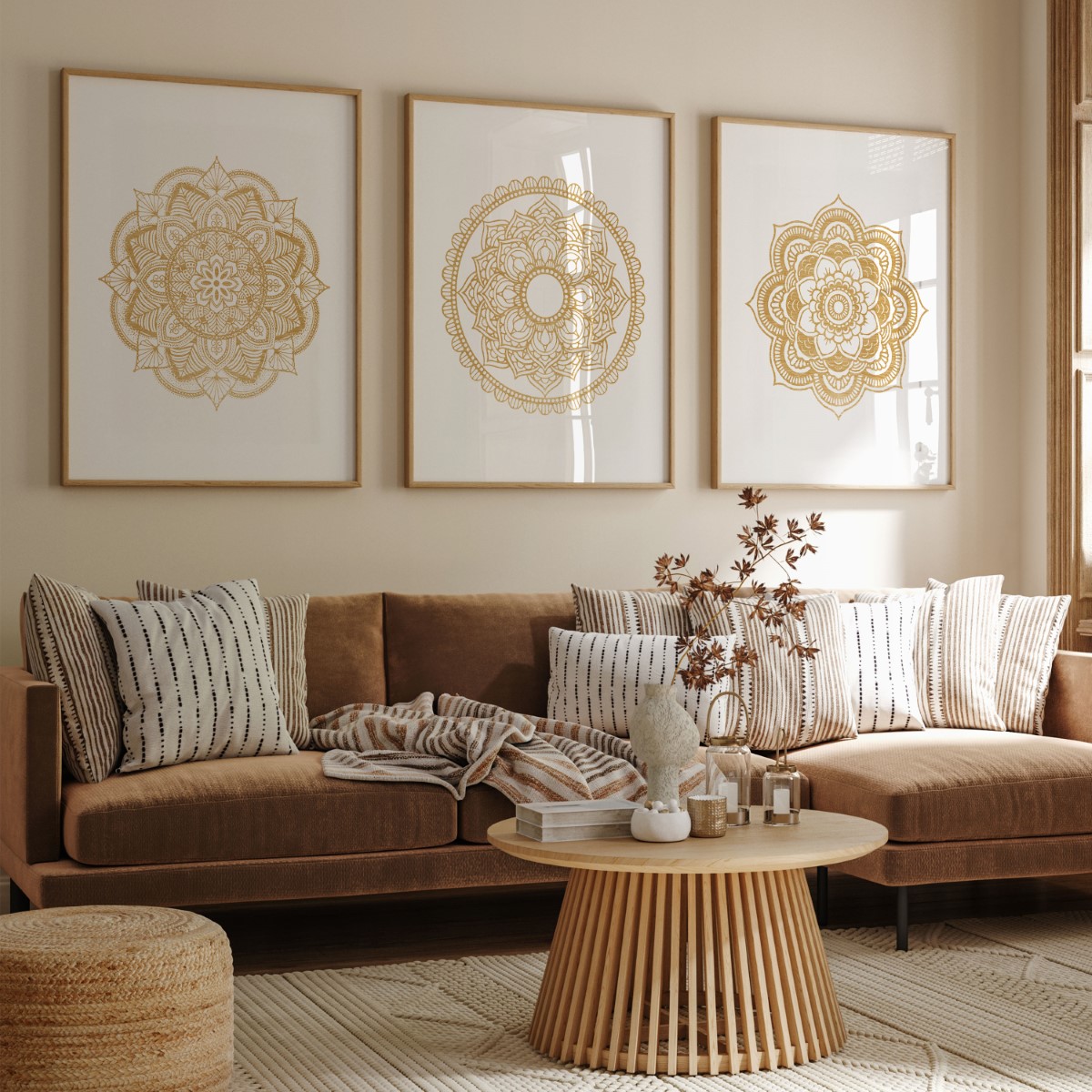 Set of 3 golden mandala - Wall Art 