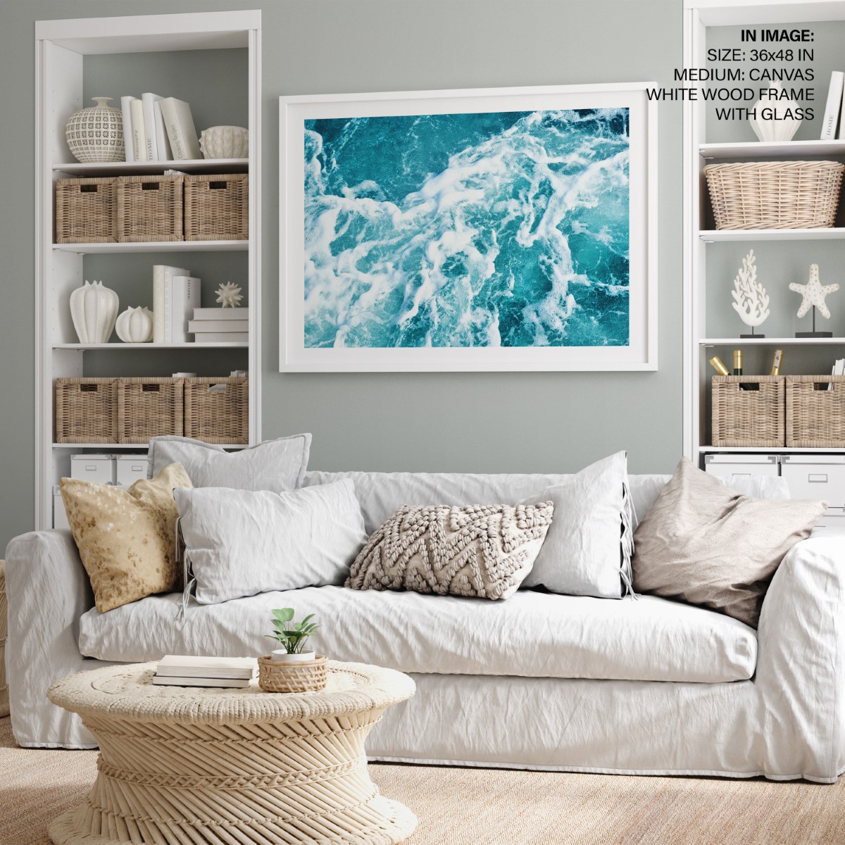 Home & Living Wall Décor Ocean Blue Poster Trendy Room Canvas Surfer Wall Art Sea Beach Print
